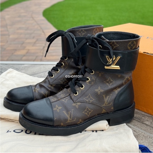 Louis Vuitton Shoes - Louis Vuitton Monogram Wonderland Twist Flat Ranger Combat Boots